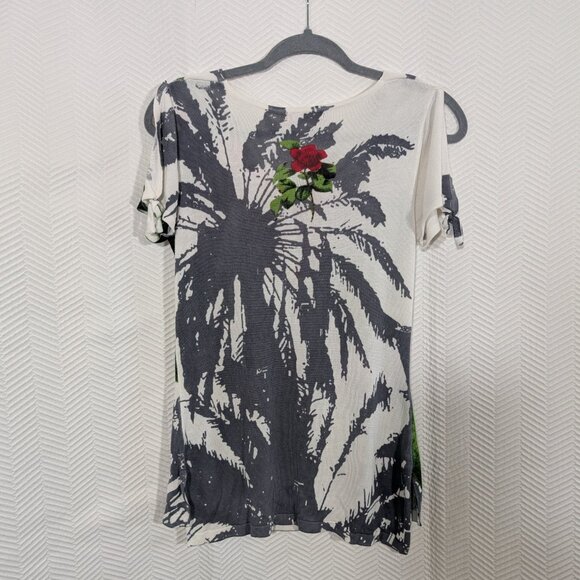 San Francisco Lightweight Knit Floral Print Top Cowl Neck Sleeve Ties Medium - Picture 11 of 12